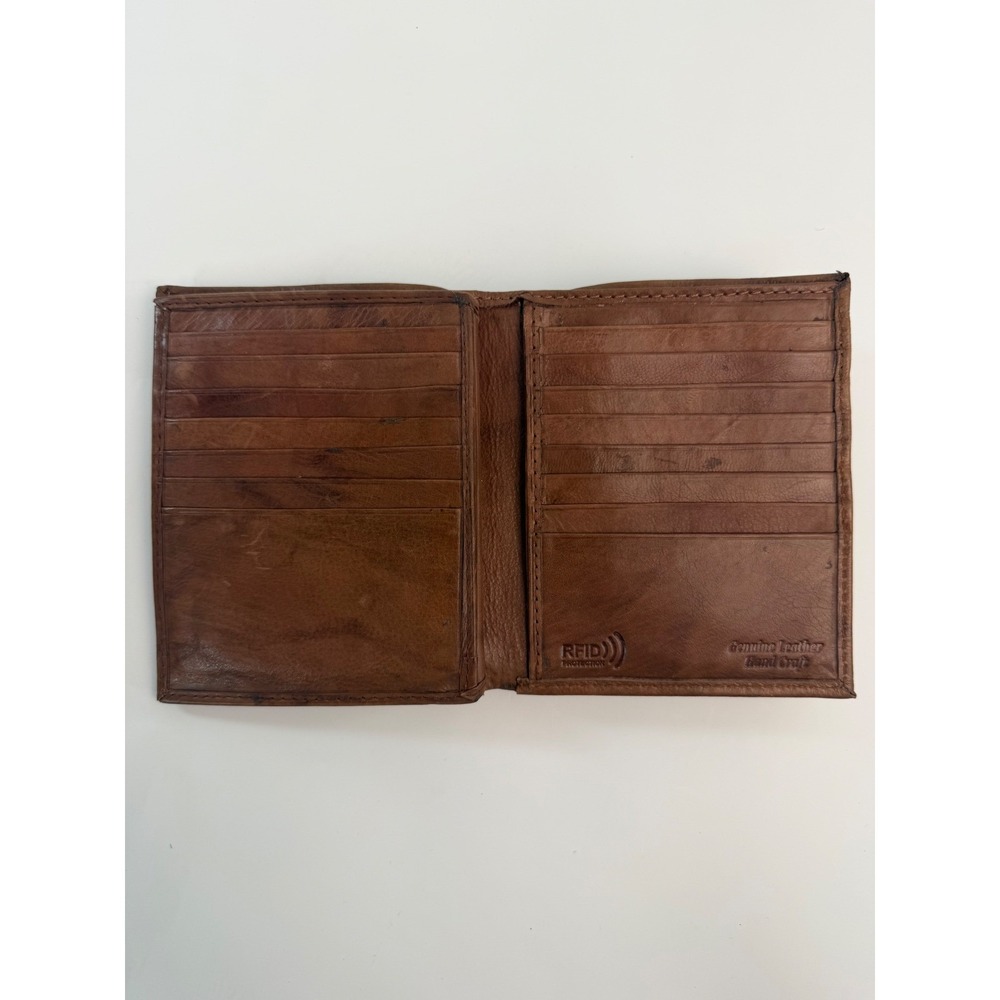 Mens Brown Genuine Leather Hand Crafted RFID Protection Bifold Wallet
